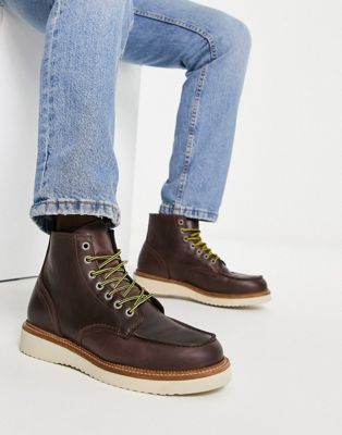 Selected Homme leather lace up boots in tan