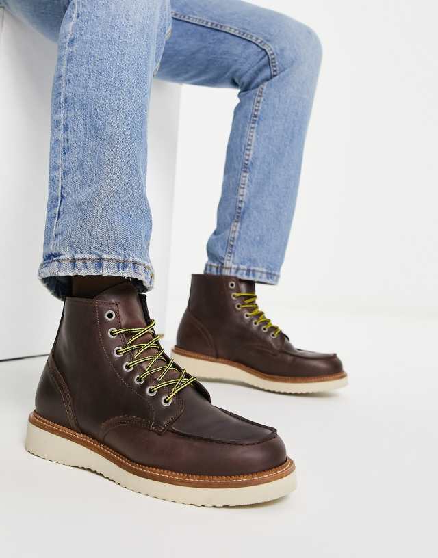 Selected Homme leather lace up boots in tan