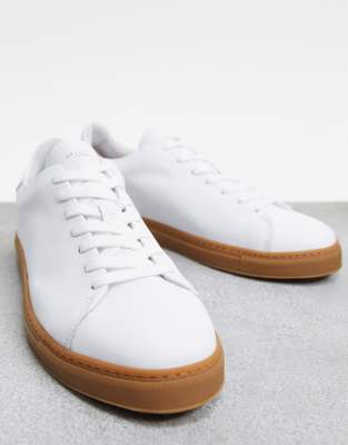 white leather sneakers with gum sole