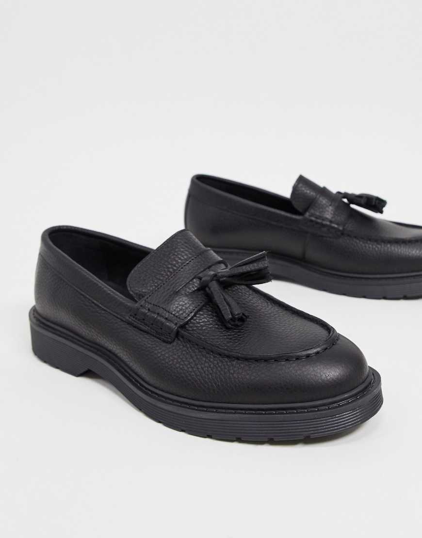 Selected Homme leather tassel loafer in black