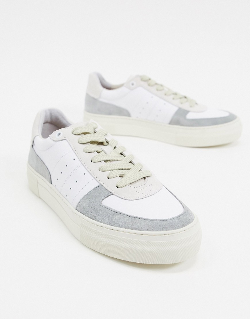 Selected Homme leather trainers with contrast panel in grey