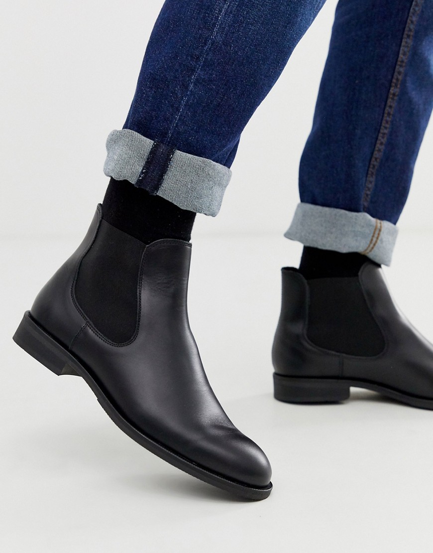 Selected Homme - Leren chelsea boots in zwart