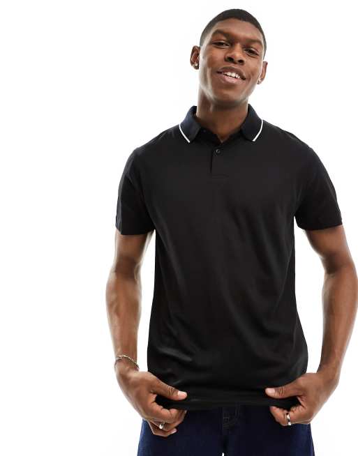 Selected Homme - Leroy - Polo nera con colletto con bordo a contrasto