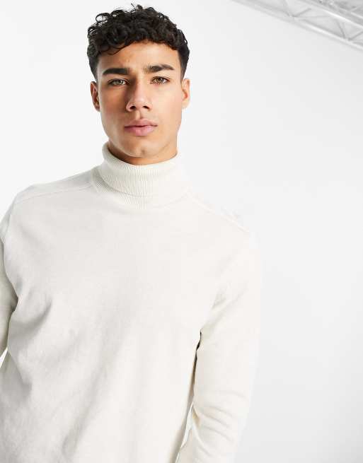 Selected Homme lightweight roll neck jumper in ecru ASOS