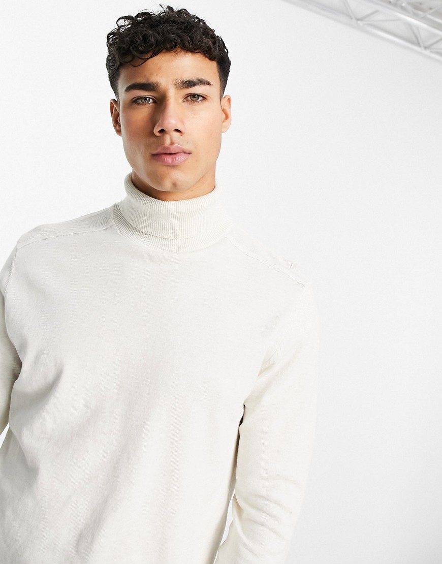 Selected Homme lightweight roll neck sweater in ecru-Neutral