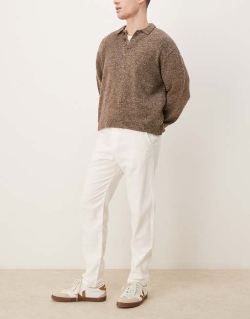 Selected Homme linen blend slim tapered pants in white