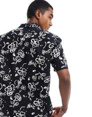 Selected Homme Linen Mix Camp Collar Shirt With Print
