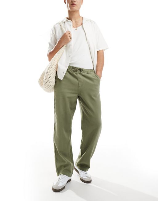  Selected Homme linen mix loose fit trouser in khaki