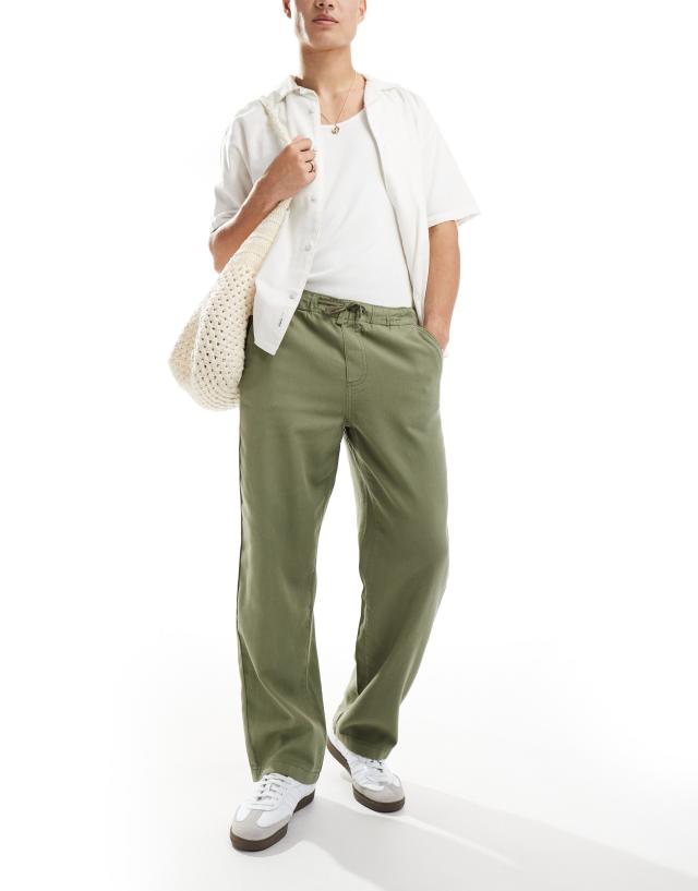 Selected Homme - linen mix loose fit trouser in khaki