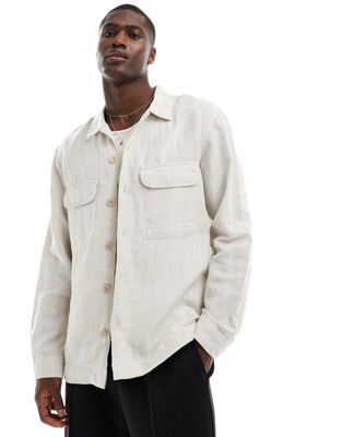 Selected Homme linen mix overshirt in beige