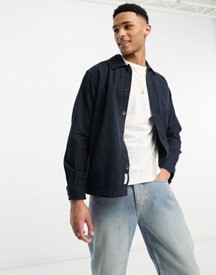 Selected Homme Linen Mix Overshirt In Navy