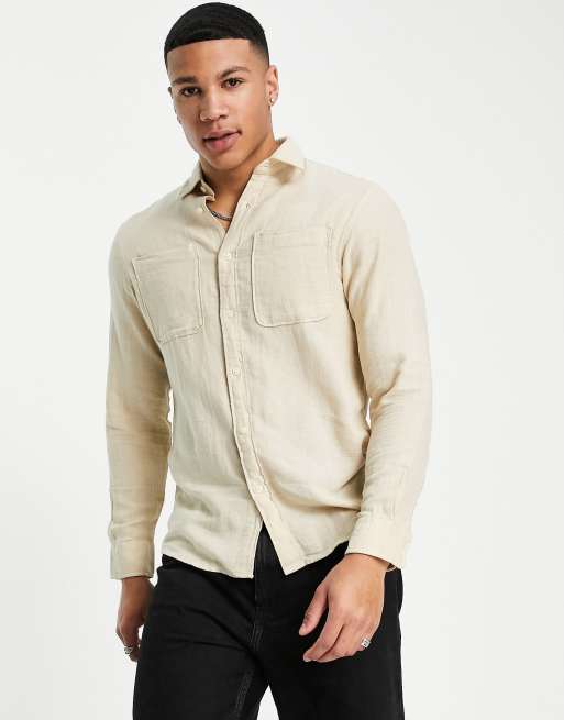 Selected Homme linen mix shirt in beige