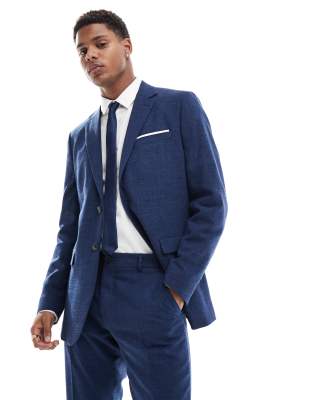 linen mix slim fit suit jacket in dark navy