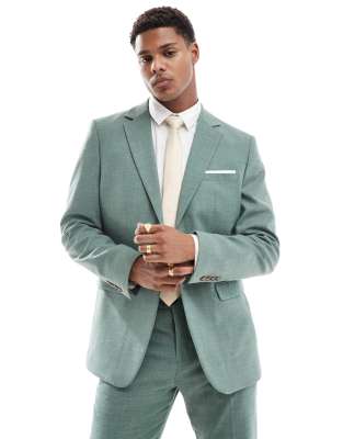 Selected Homme Linen Mix Slim Fit Suit Jacket In Green