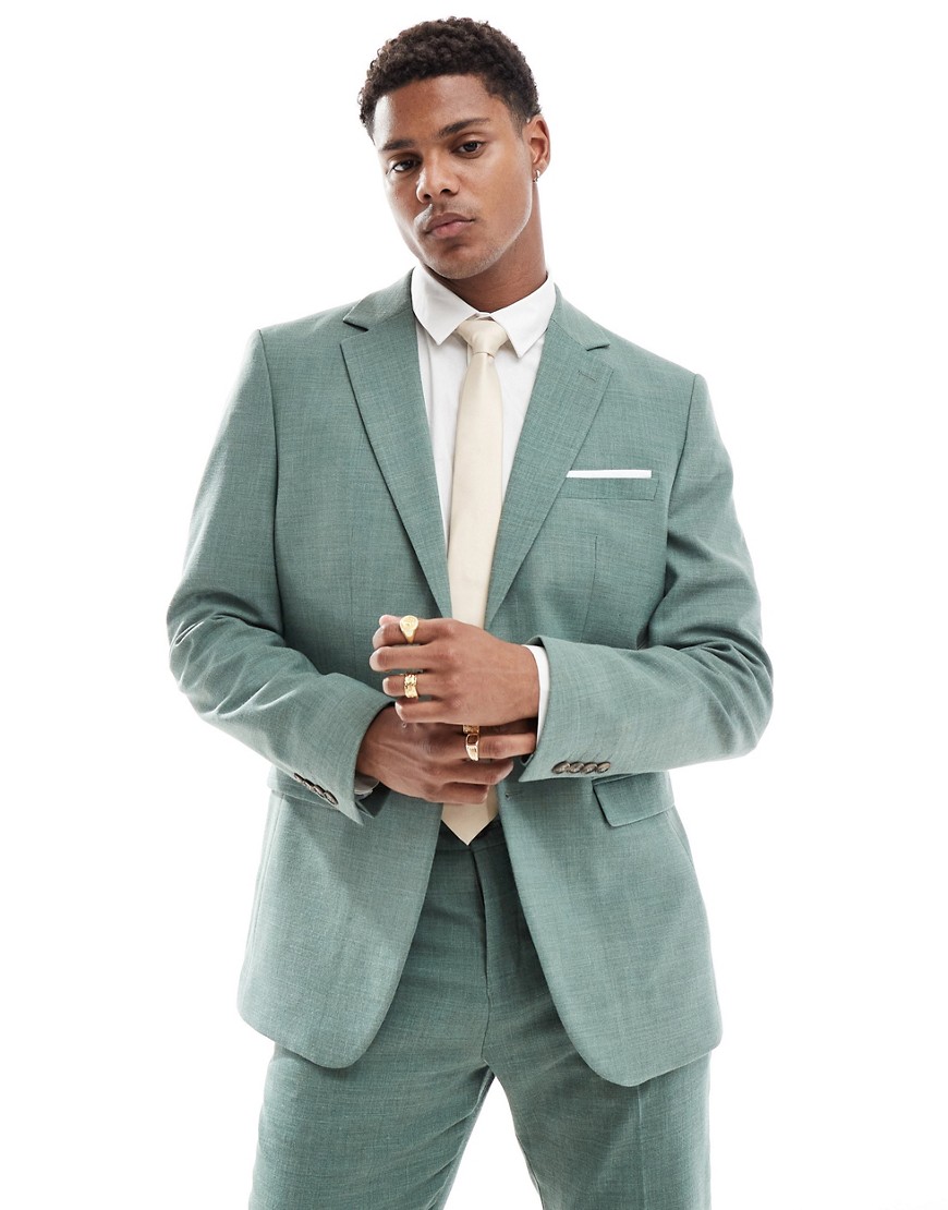 Selected Homme linen mix slim fit suit jacket in green