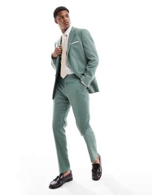 Selected Homme Linen Mix Slim Fit Suit Pants In Green