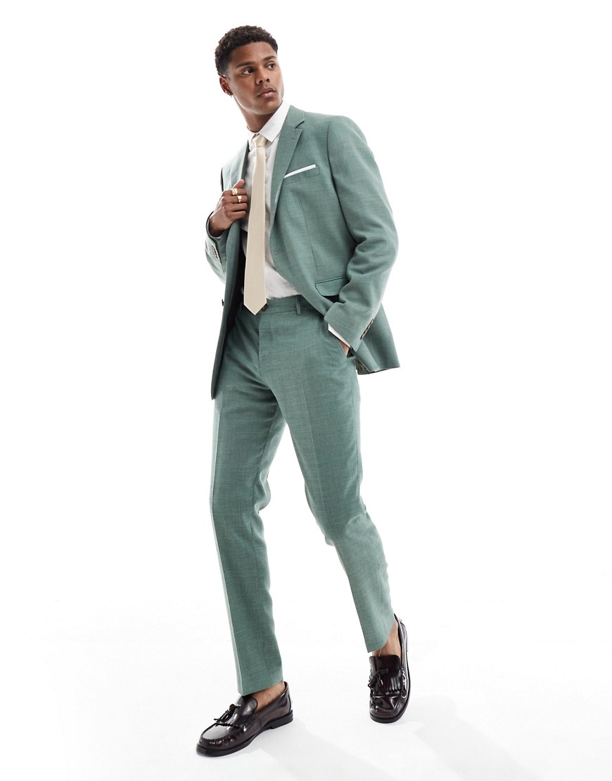 linen mix slim fit suit pants in green