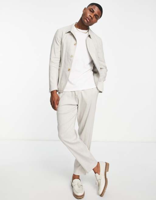 Selected Homme linen mix suit jacket in beige ASOS