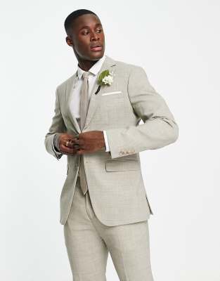 Selected Homme linen mix suit jacket in beige-Neutral