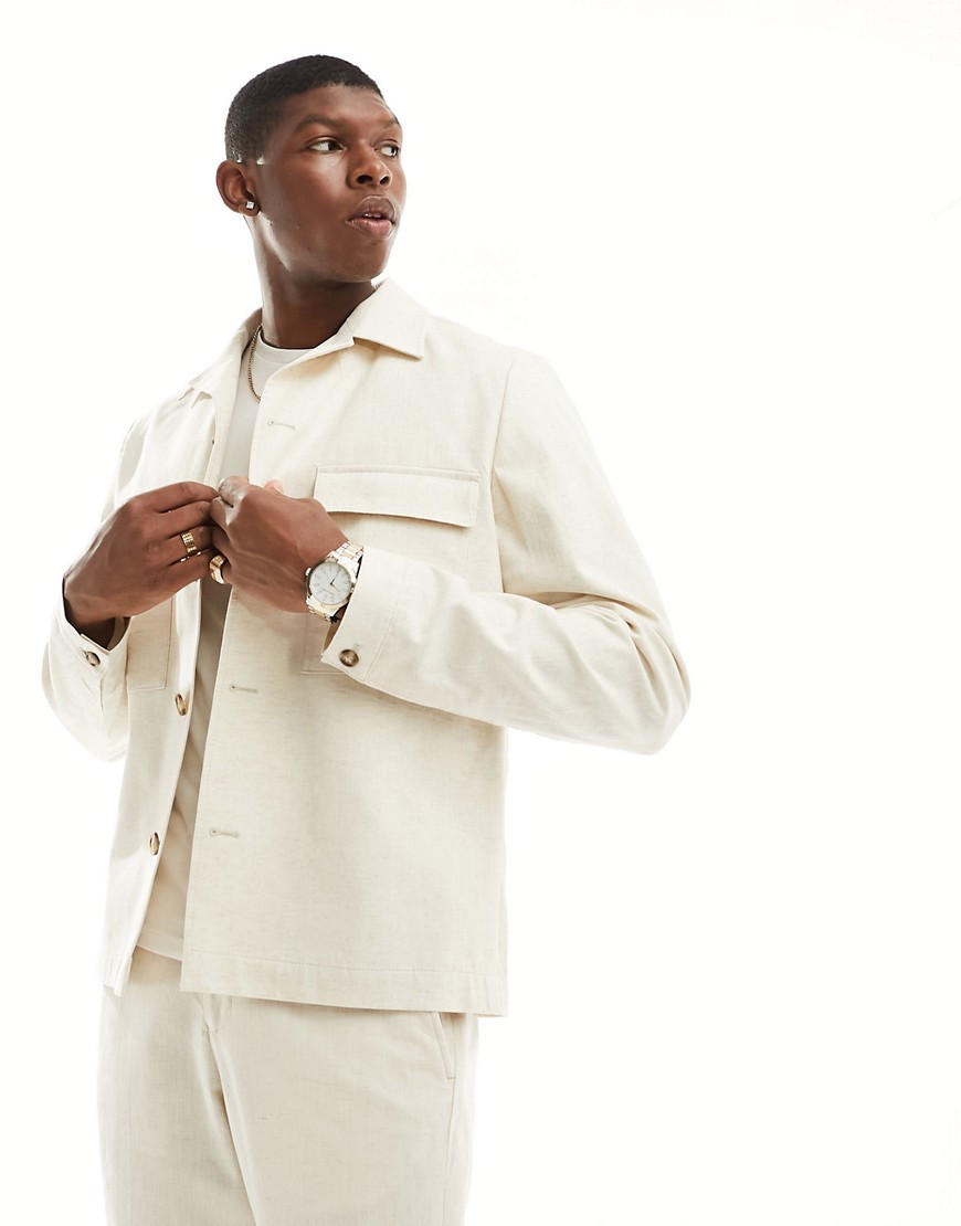 Selected Homme Linen Mix Suit Jacket In Beige-neutral
