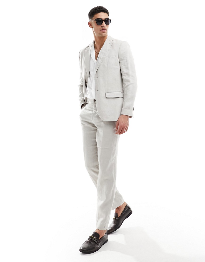 Selected Homme linen mix suit jacket in beige-Neutral