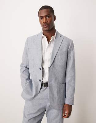 linen mix suit jacket in blue