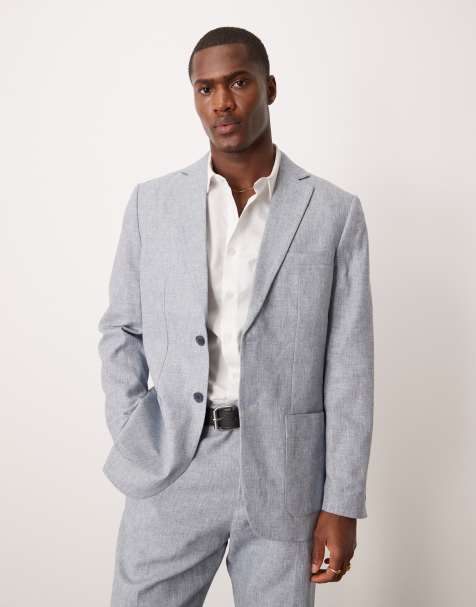 Selected Homme linen mix suit jacket in blue  - view 1