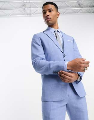 Selected Homme linen mix suit jacket in light blue