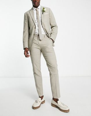 Selected Homme linen mix suit trouser in beige