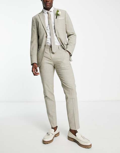 Selected Homme linen mix suit trouser in beige - view 1