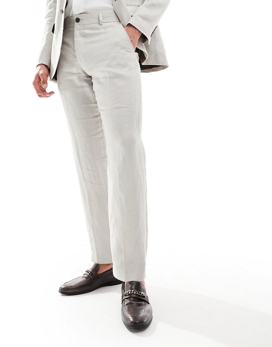 Selected Homme linen mix suit trouser in beige-Neutral
