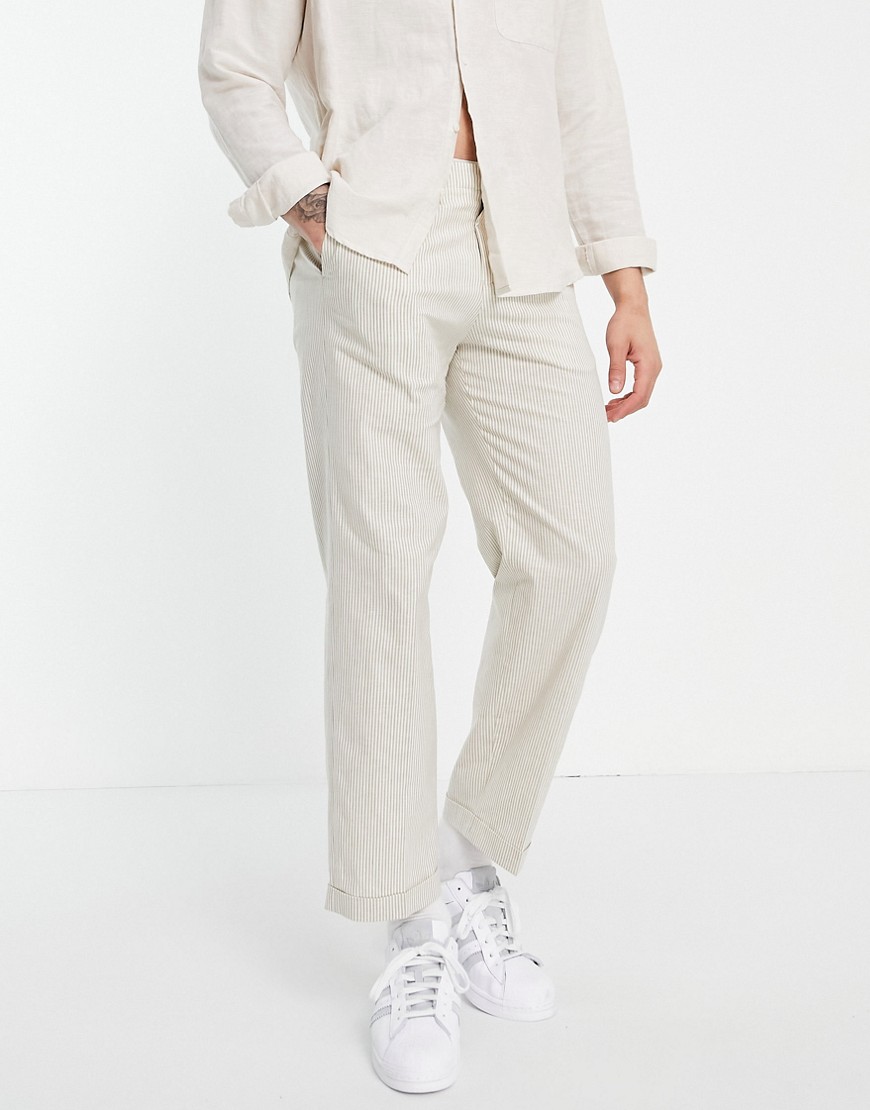 Selected Homme linen pants in loose fit beige-Neutral