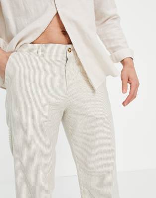 Selected Homme - Linnen broek met losse pasvorm in beige | ASOS