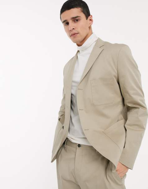 Selected Homme – Ljusbeige kavaj av bomull med smal passform och påsydd ficka, del av kostym - view 1