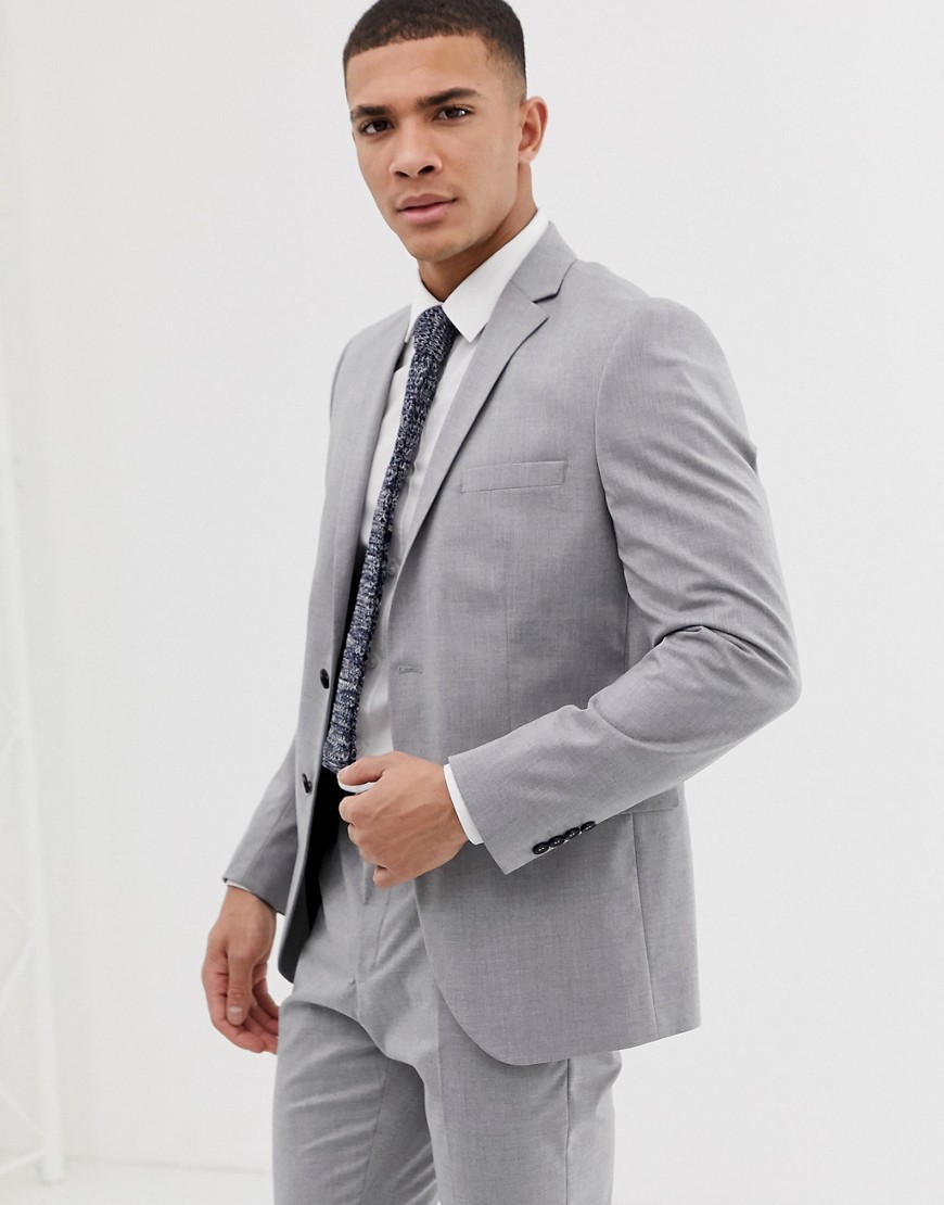 Selected Homme – Ljusgrå stretchig kavaj med smal passform, del av kostym