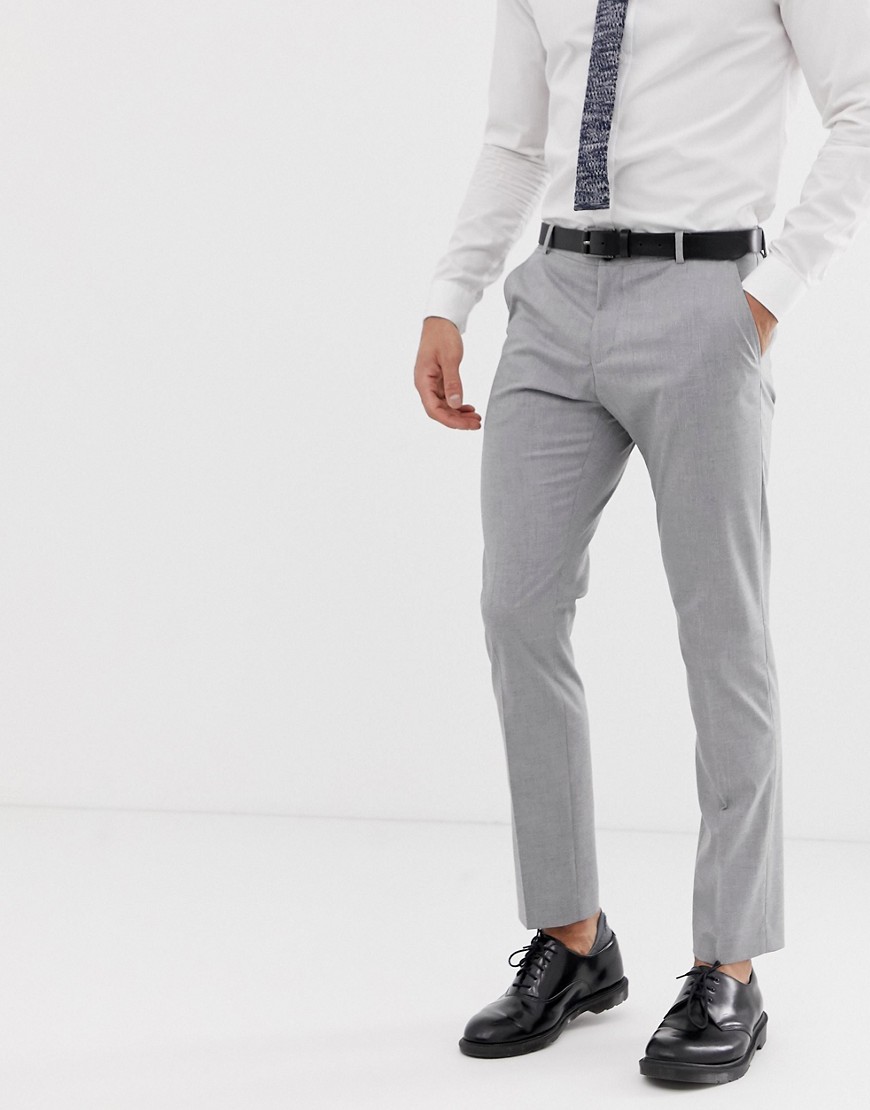 Selected Homme – Ljusgrå stretchiga kostymbyxor med smal passform