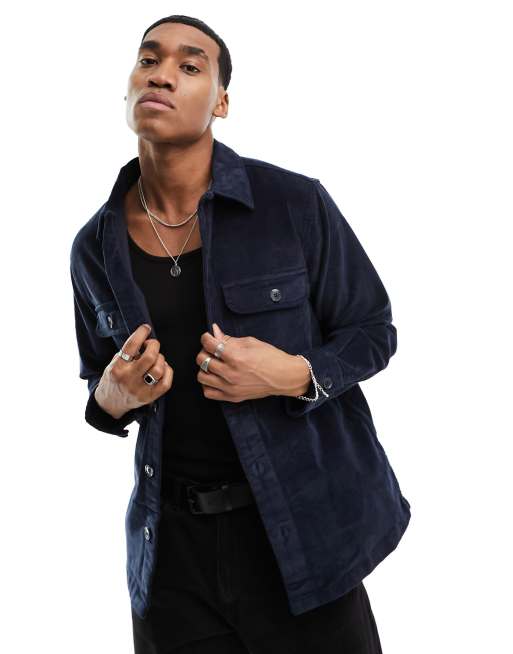 Selected Homme – Locker geschnittene Cord-Hemdjacke in Marineblau