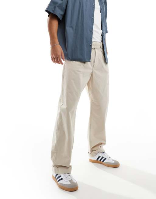 Selected Homme – Locker geschnittene Hose in Beige mit Umschlag