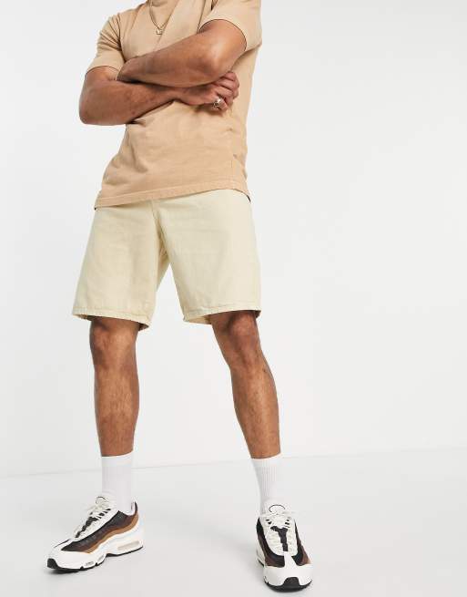 Selected Homme – Locker geschnittene Jeansshorts in Beige 