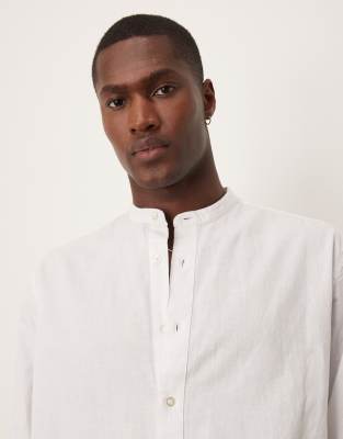 Selected Homme Long Sleeve Band Collar Linen Blend Shirt