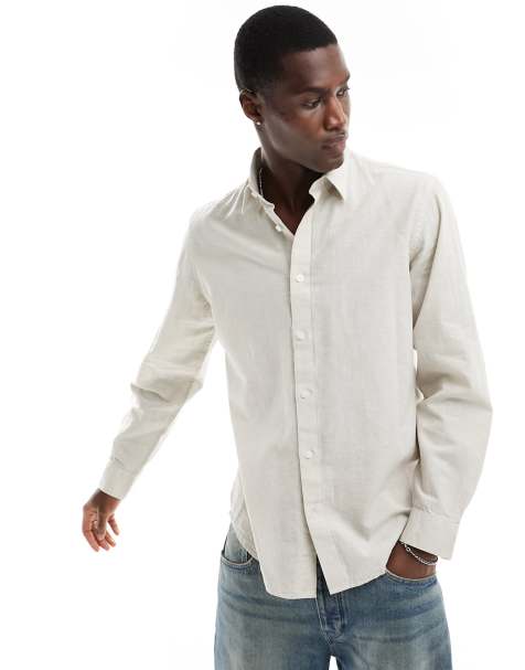 Men's White Linen Shirt Long Sleeve