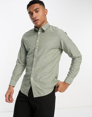 Selected Homme long sleeve linen mix shirt in green