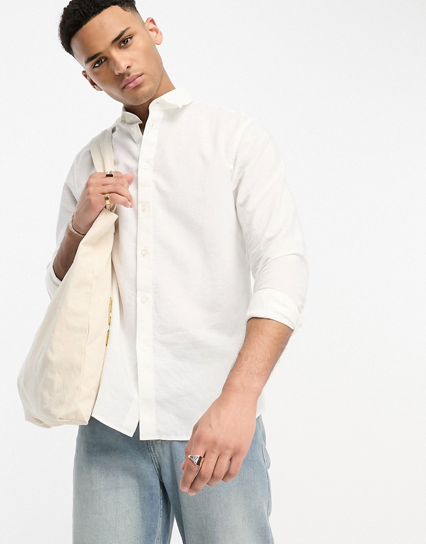 Selected Homme Long Sleeve Linen Mix Shirt In White