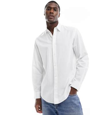 Selected Homme long sleeve linen mix shirt in white | ASOS