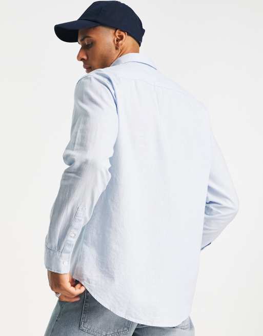 Selected Homme long sleeve linen shirt in blue, 3 of 4