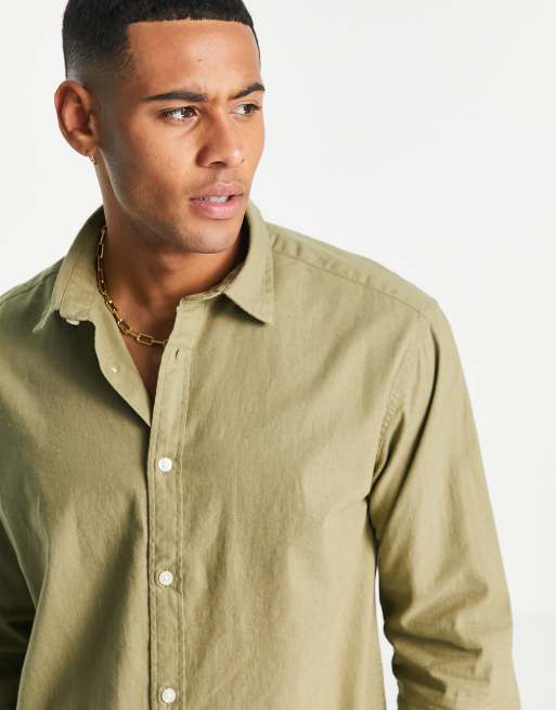 Selected Homme long sleeve linen shirt in green ASOS