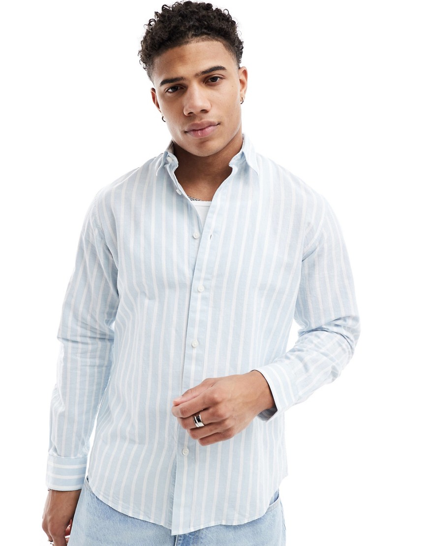 Selected Homme long sleeve linen shirt in light blue stripe