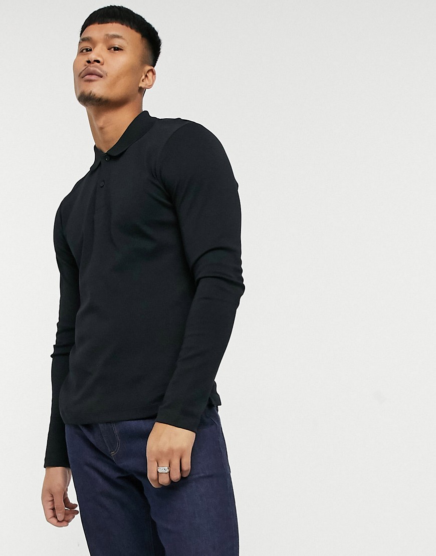 Selected Homme long sleeve polo in jersey black
