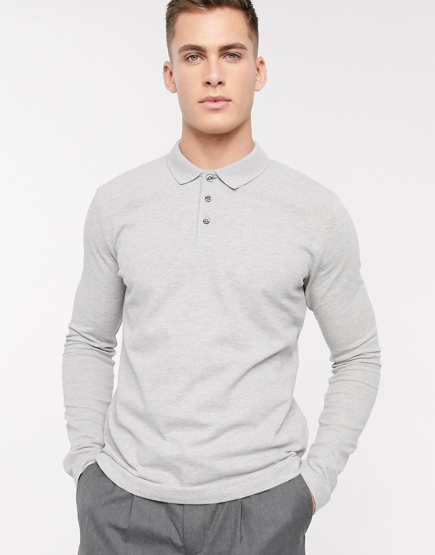 Selected Homme long sleeve polo shirt in grey
