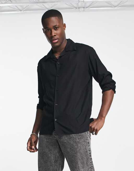 Selected Homme long sleeve revere collar shirt in black | ASOS